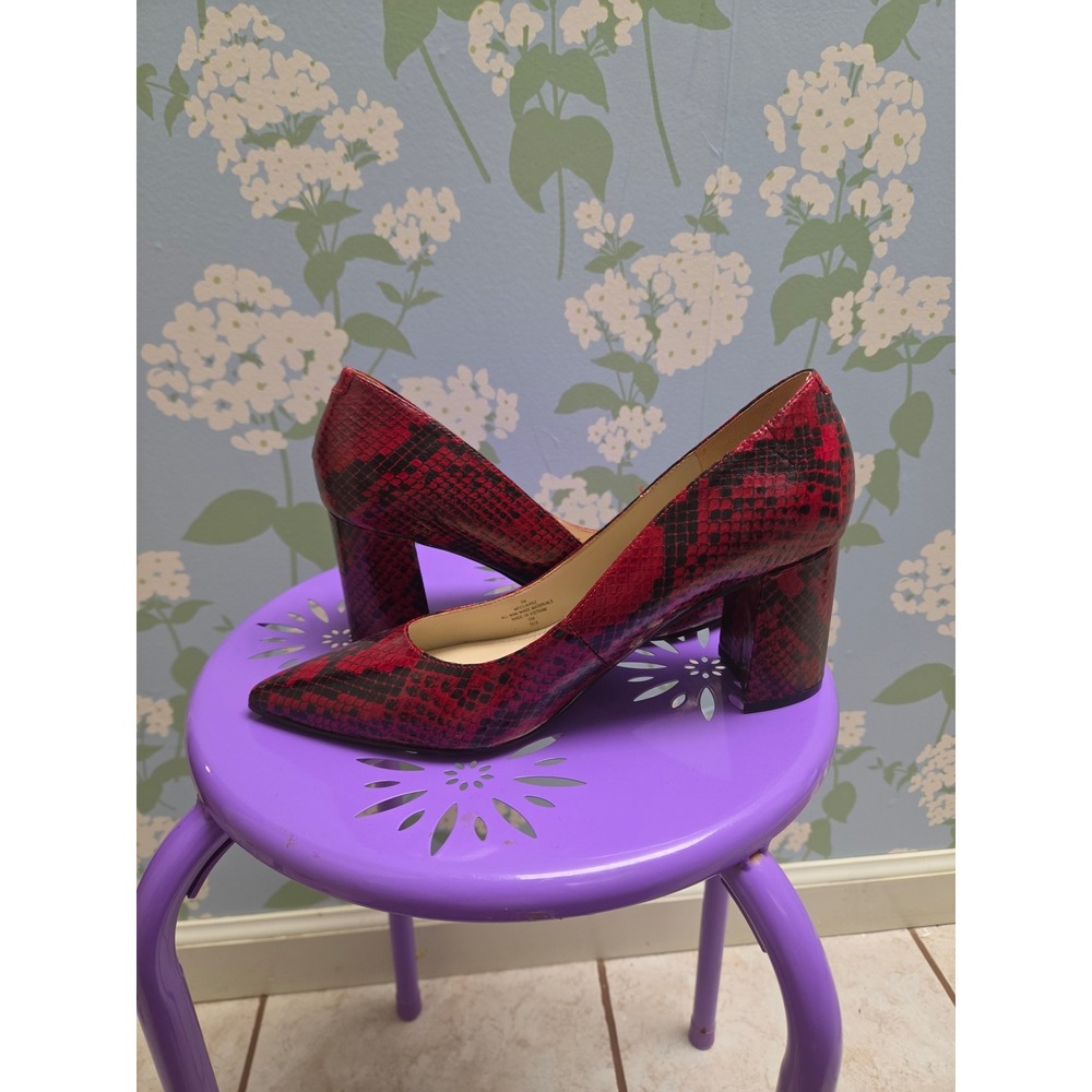 Marc Fisher Claire Red Snakeskin Block Heel Pumps MFCLAIRE2 Size 7M